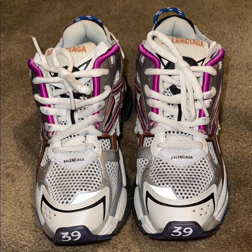 Pre-loved Balenciaga Runners- Excellent conditionWhite and Purple Athletic Shoes